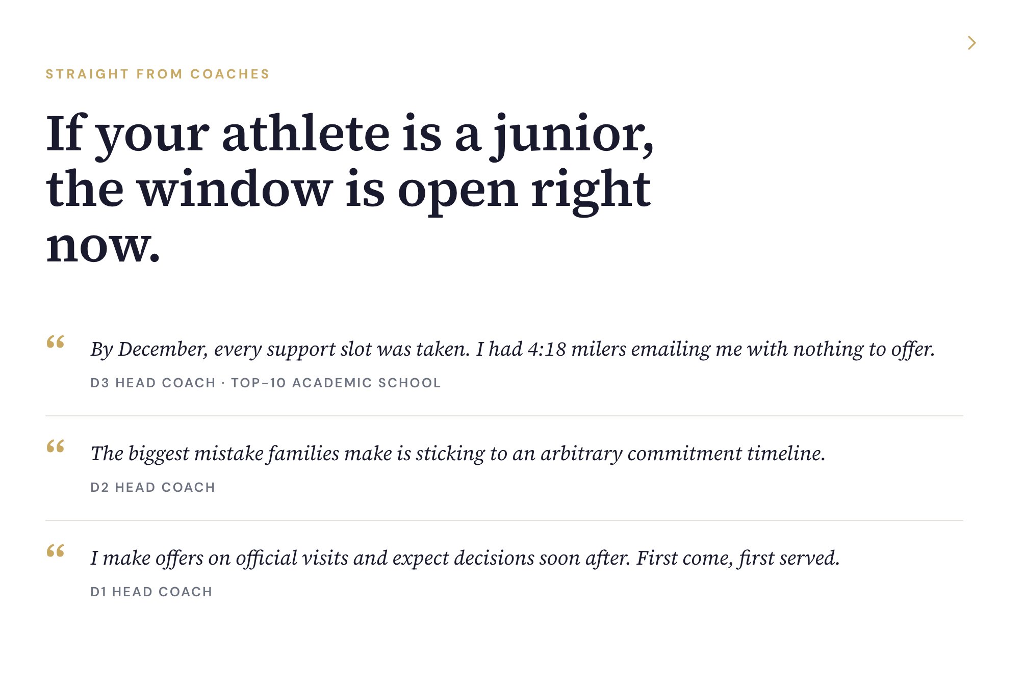 Course slide &mdash; if your athlete is a junior, the window is open right now